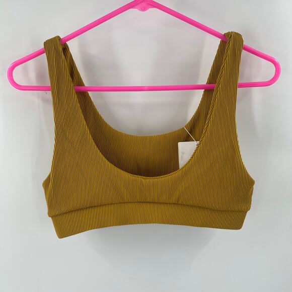 KULANI KINIS Bikini Top Medium NWT Crop Ribbed Mustard Swim Beach Rib Resort - Picture 3 of 10